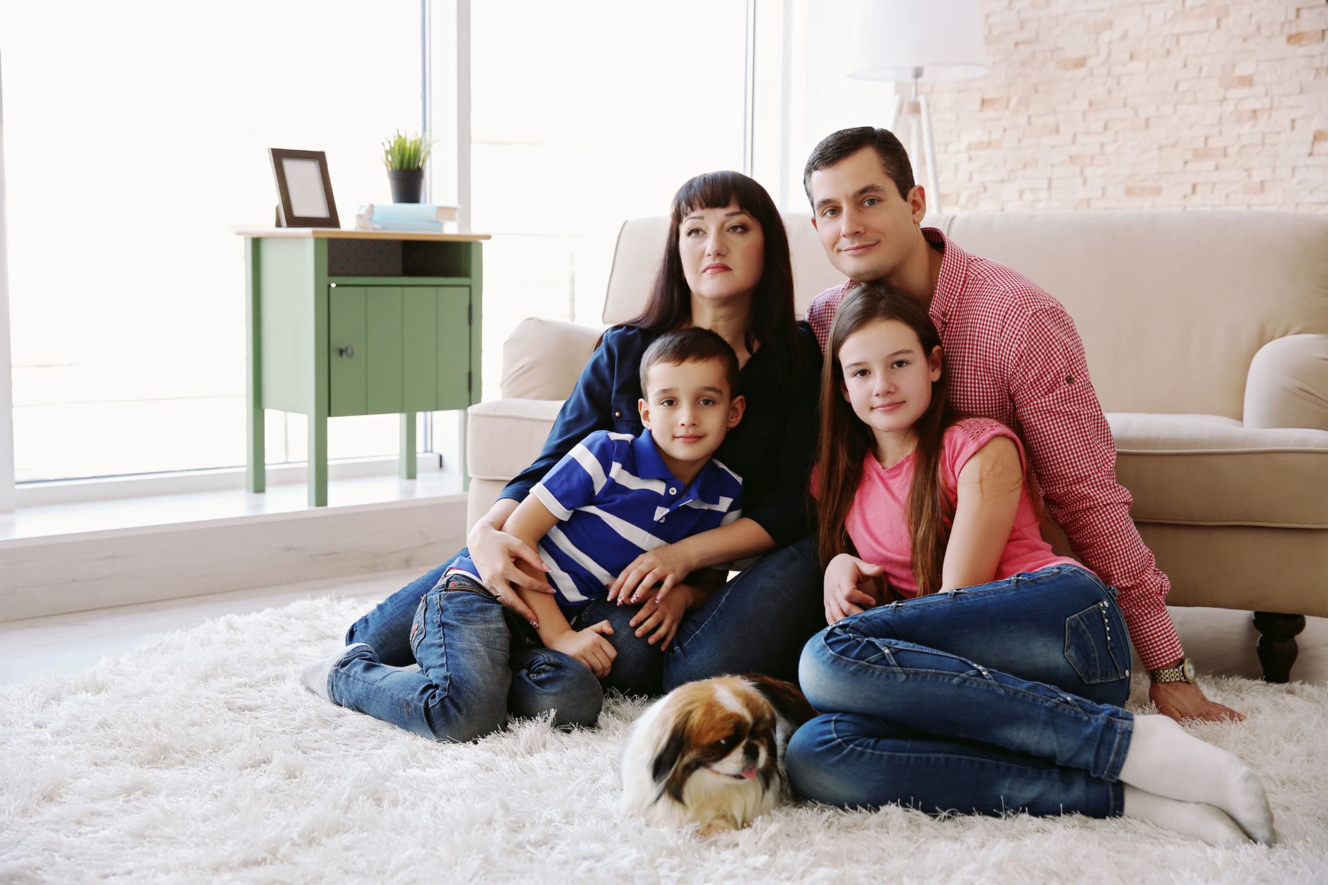 Cozy white carpet becomes a happy family's favorite spot